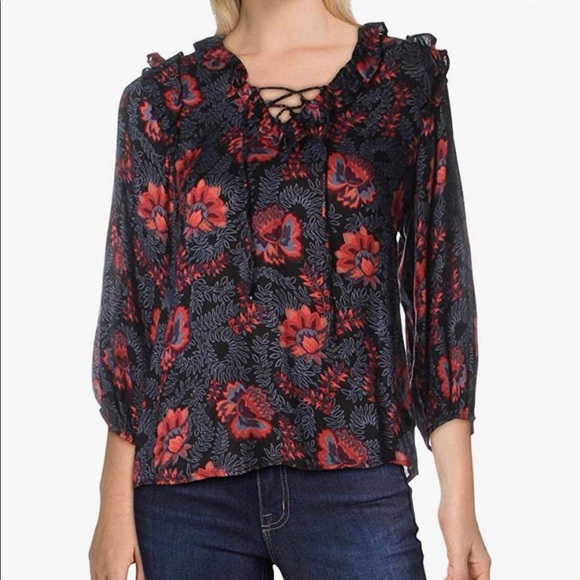NWT Jessica Simpson Lucia Lace Up Blouse - Picture 1 of 13